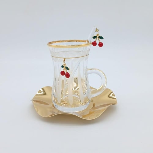 طقم بيالات وفناجين تركي ذهبي 24 قطعة