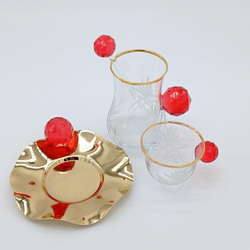 طقم بيالات وفناجين تركي ذهبي 24 قطعة