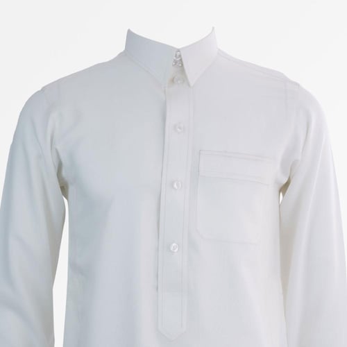 ثوب اطفال مطرز ياقة قلاب - يد كبك - زرار باين