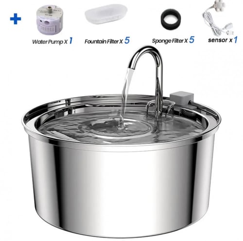 نافورة شرب مياه ستيل إلكترونية للقطط بفلتر 3.2L