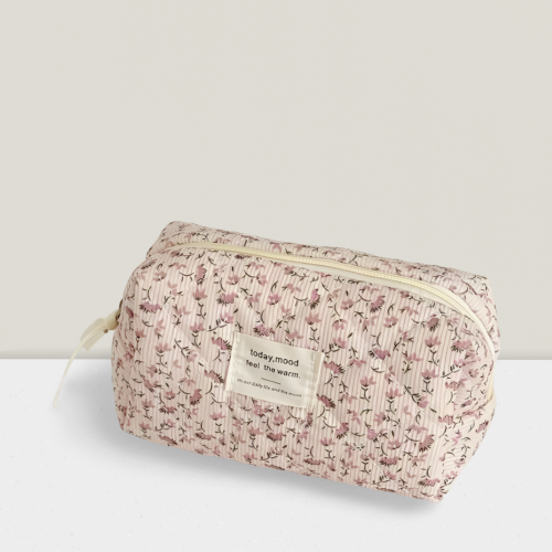 Flower-Patterned Makeup Bag