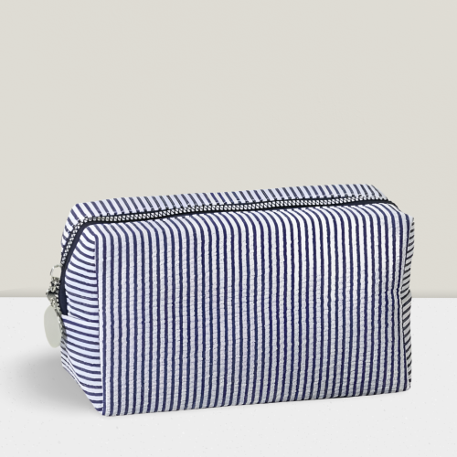 Dark Blue Striped Makeup Bag