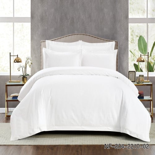 مفرش سرير تاميلون فندقي مزدوج قطن 7 قطع مقلم 300 غ...