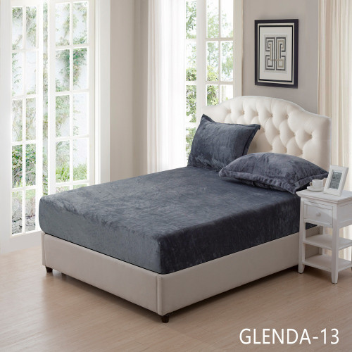 شرشف مغاط و 2 كيس مخدة جلندا مخمل رمادي غامق 200*2...