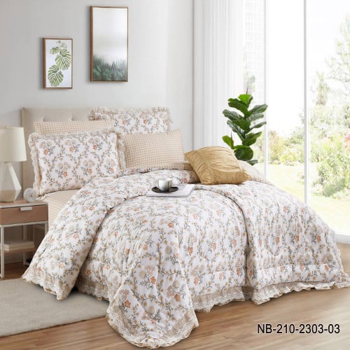 مفرش ورد قطن مزدوج 7 قطع