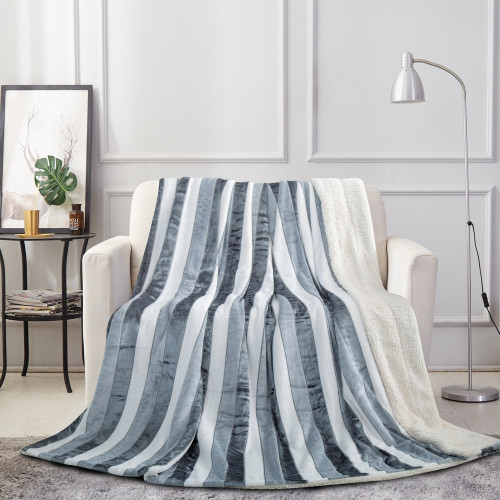 بطانية سيلكارا فرو مقلم رمادي 200*230