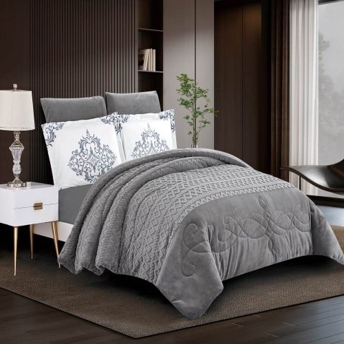 مفرش ميلانو مخمل شتوي مزدوج 6 قطع