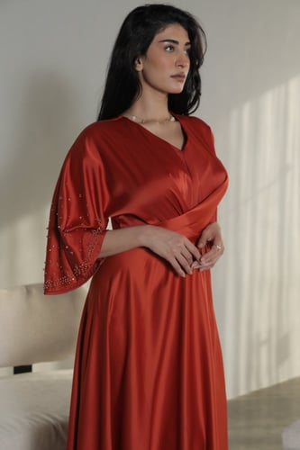 فستان بحزام لف - اورنج