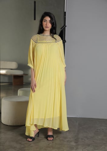 فستان بكسرات - اصفر