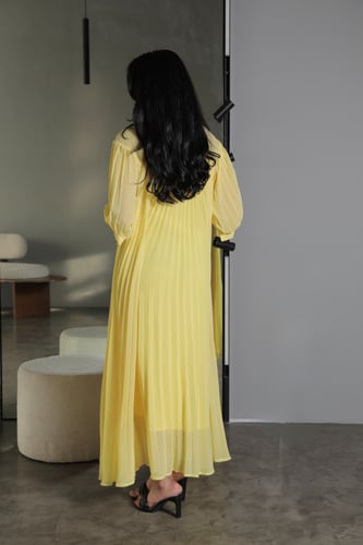 فستان بكسرات - اصفر