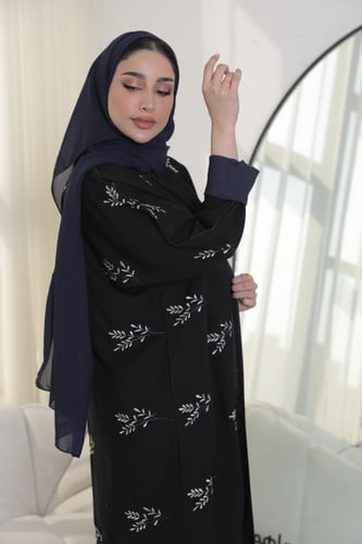 عباية مطرزة اوراق - كحلي