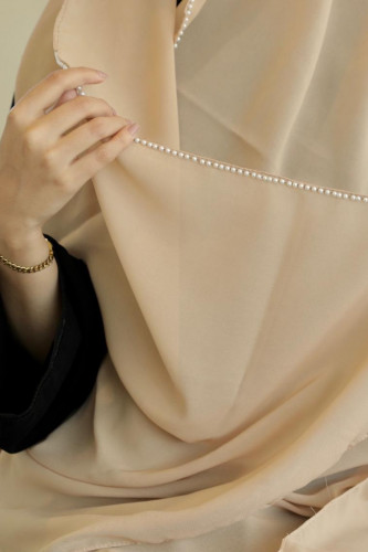 طرحة بأطراف اللؤلؤ - بيج