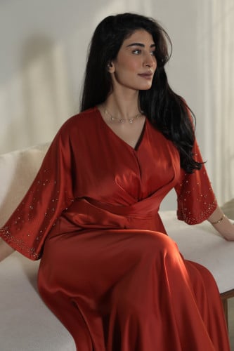 فستان بحزام لف - اورنج