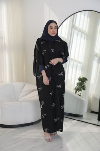 عباية مطرزة اوراق - كحلي