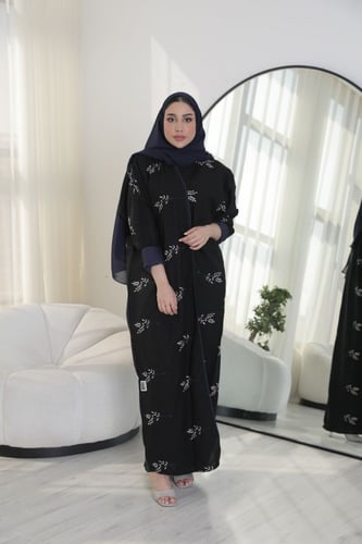 عباية مطرزة اوراق - كحلي