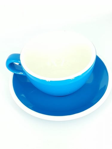 كوب سيراميك +صحن ازرق فاتح -280مل