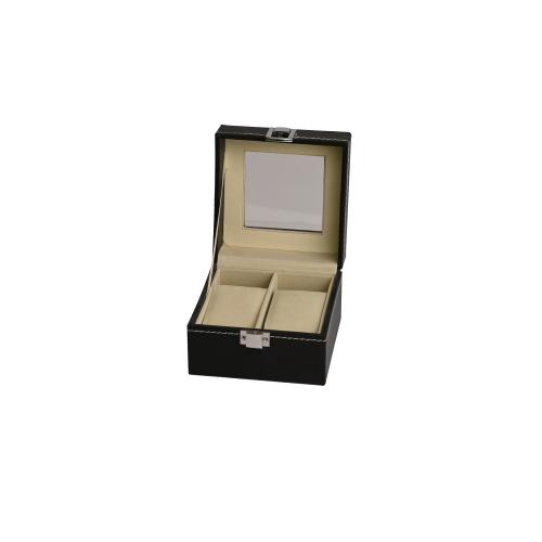 Black leather watch box that holds two watches