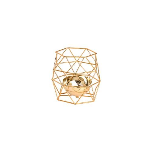 Hexagonal-shaped golden cage candle holder