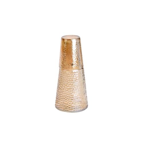 Glass bottle with a golden cup