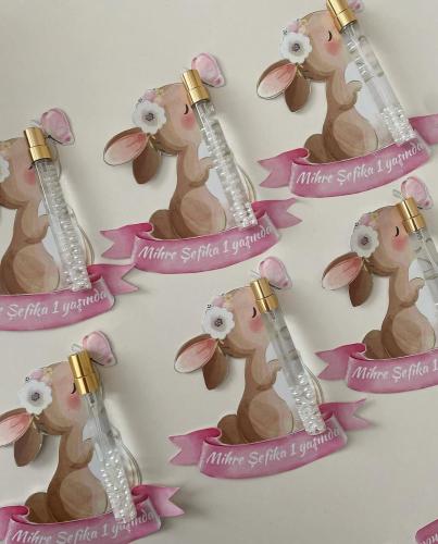 عطر ميني مع كرت توزيعات استقبال مواليد