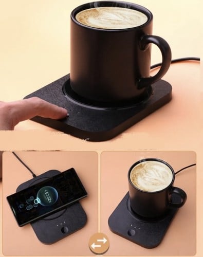 كوب اسود مع قاعدة بشاحن وايرلس