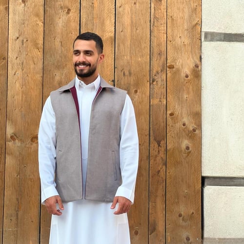 سديري دبل ياقة فيس عناب مع رمادي