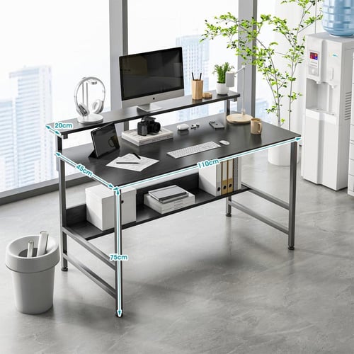 923-مكتب ثابت سطح أسود مع رف علوي 110*45*75/95