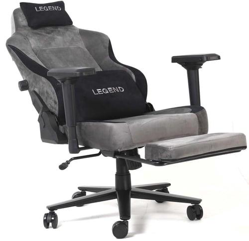 360- كرسي قيمنق ليجيند مخمل رمادي مع مسند قدم