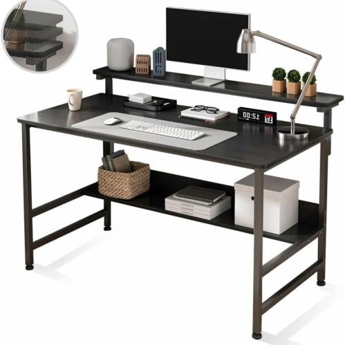 923-مكتب ثابت سطح أسود مع رف علوي 110*45*75/95