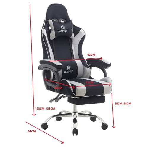 493- كرسي قيمنق ألفا مخمل أسود/رمادي مع مسند قدم