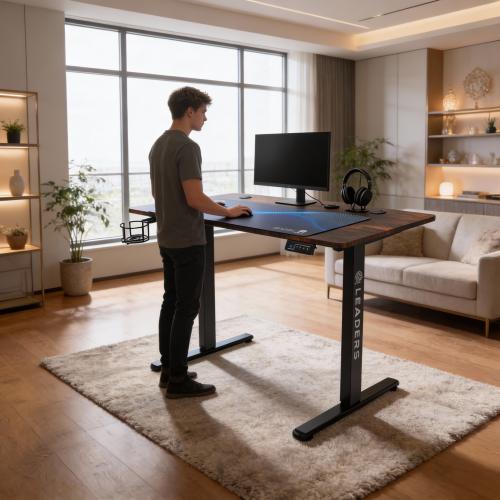 906- طاولة مكتب بني متغيرة الإرتفاع 120سم