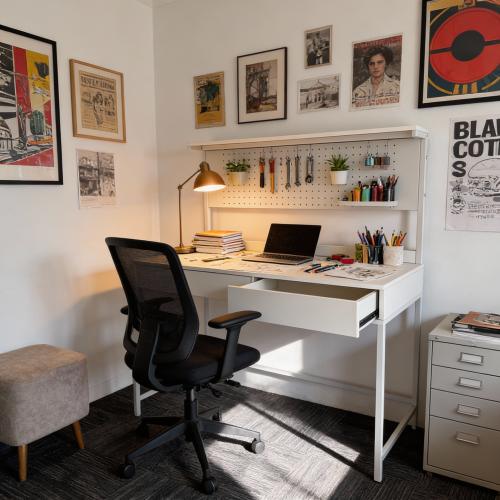 925-مكتب أبيض مع رف حديد L120*D50*H75/123