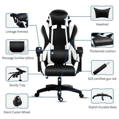 495- كرسي قيمنق ألفا جلد أسود مع مسند قدم