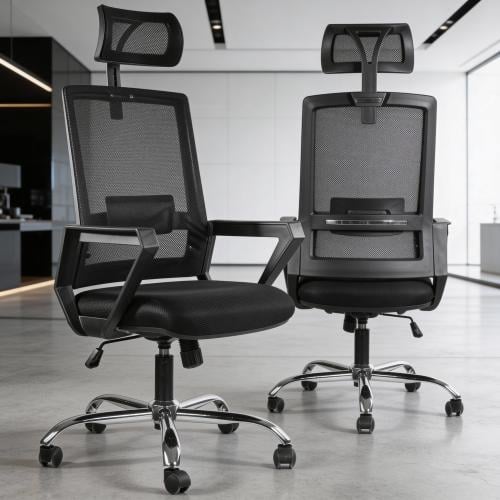 563-كرسي مكتب ايكيدا شبك دوار مع مسند للرأس بإطار...