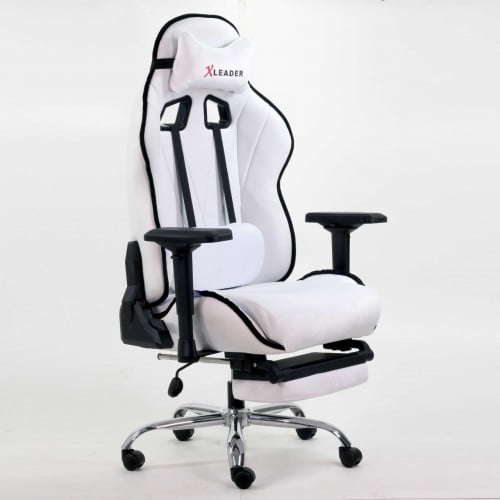 610-كرسي قيمنق إكس ليدر أبيض مخمل بدون مسند قدم