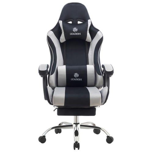 493- كرسي قيمنق ألفا مخمل أسود/رمادي مع مسند قدم