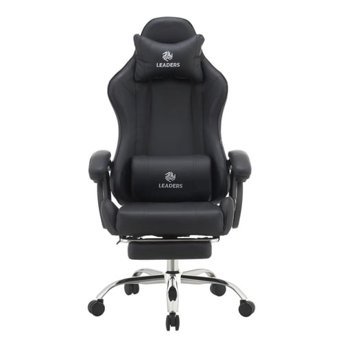 495- كرسي قيمنق ألفا جلد أسود مع مسند قدم