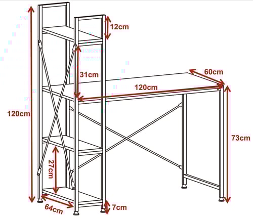 921-طاولة أبيض مع أرفف 120*60*72/118