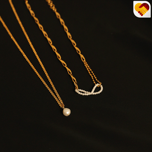 سلسلة ذهبي ملتوي فص لؤلؤي بشكلين