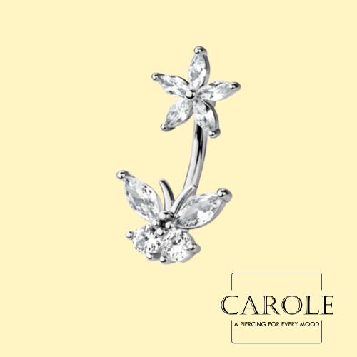 حلق بيرسنق للسرة طبي شكل زهرة وفراشة