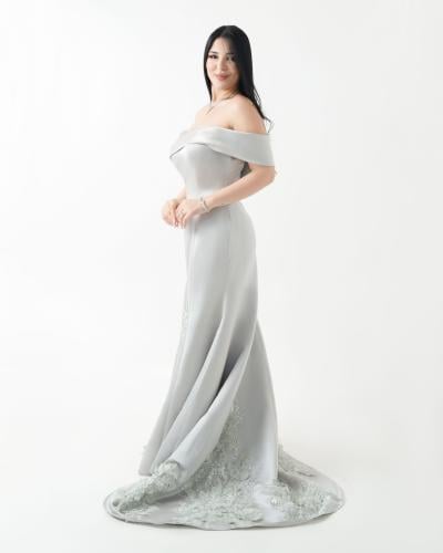 فستان تفته بتطريز يدوي باللون الزيتوني