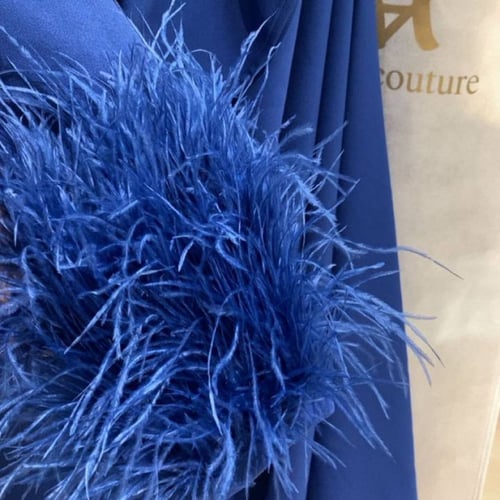 فستان سهرة طويل من الكريب والريش