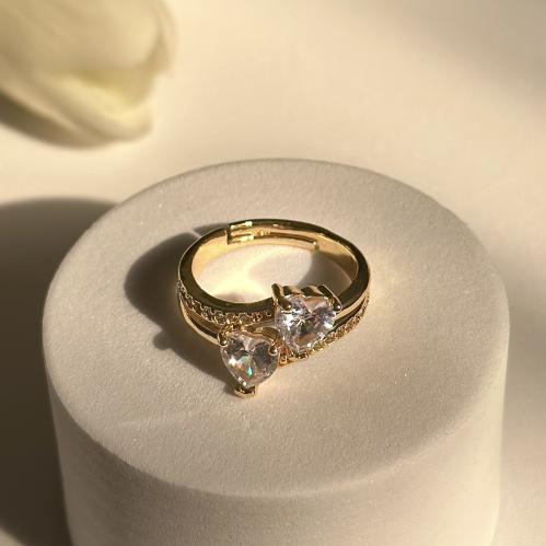 خاتم قلوب مطلي بالذهب - ذهبي