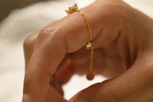 خاتم سلسلة فضة بكرستال زركون قابل للتكبير والتصغير