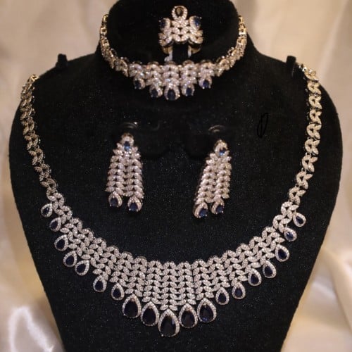 طقم زيركون دقة ألماس بكرستال أزرق