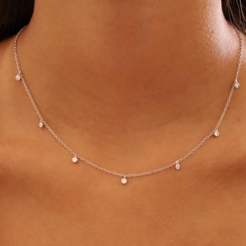 سلسال فضة بكرستال زيركون صغير بلونين