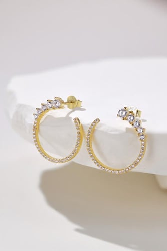 حلق فضة دائري مرضع بالزيركون