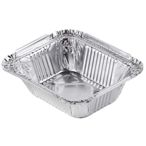وعاء ألومنيوم مستطيل بغطاء رقم 250/45 فضي صغير للف...
