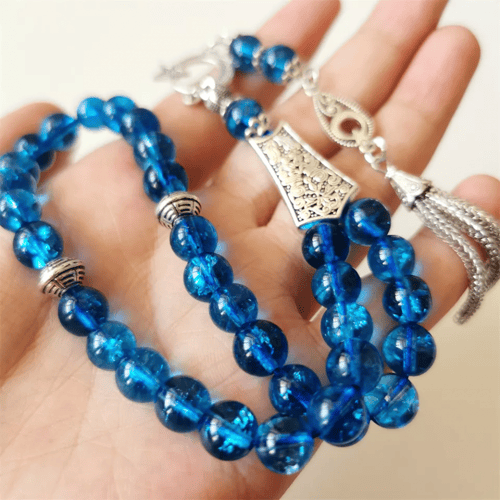 سبحة حجر الكريستال الازرق الطبيعي