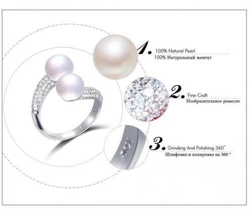 خاتم من الفضة الاسترليني واللولو الطبيعي وحجر الزر...